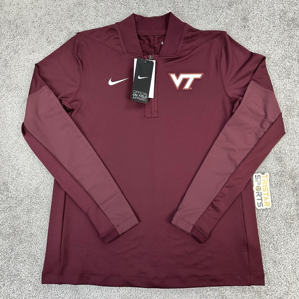 Virginia Tech Hokies Shirt Womens Medium Maroon Nike Dri Fit 1/2 Zip Pullover